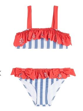 Patachou striped ruffled bow detail bikini